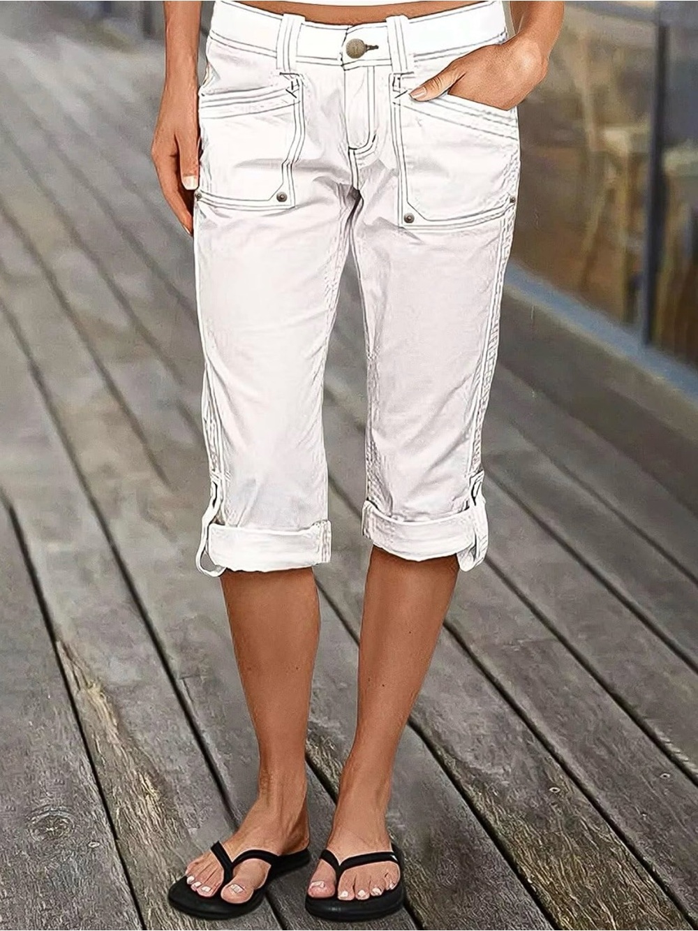 Flamingals Womens Capris Shorts Mid Rise Cargo Bermuda Shorts S PS9-18